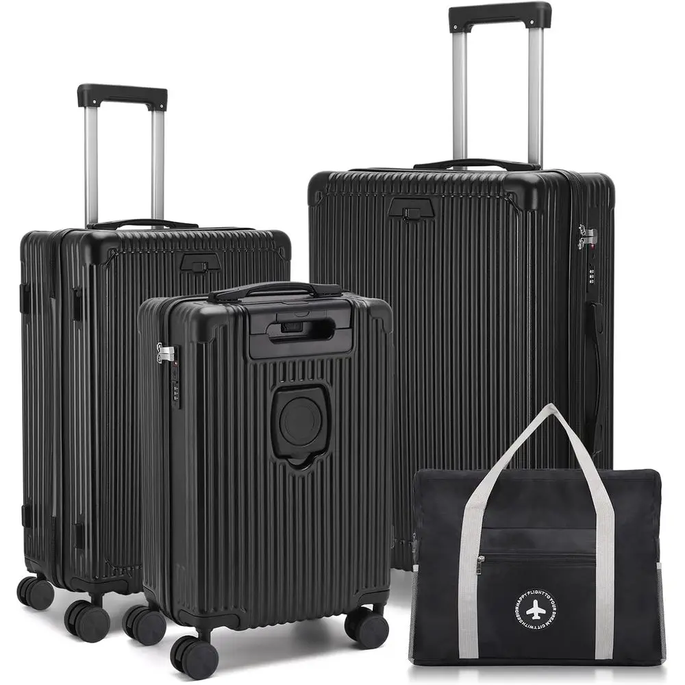 

Набор из 3 легких чемоданов с жестким корпусом, замком TSA, колесами-спиннерами, USB-портом и держателем для стакана