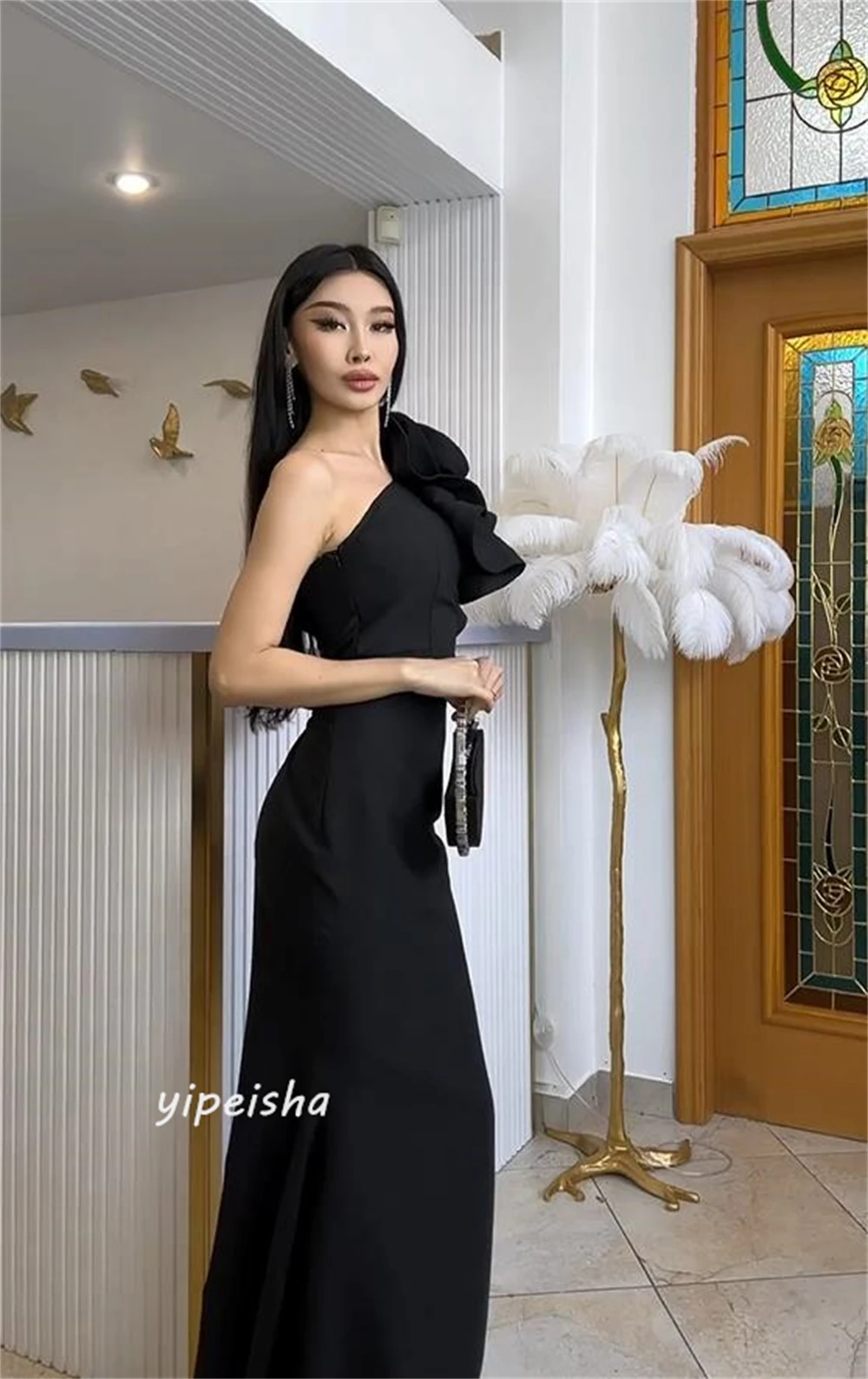 Jiayigong bunga Satin, Hari Valentine, putri duyung, satu bahu Bespoke acara es lantai