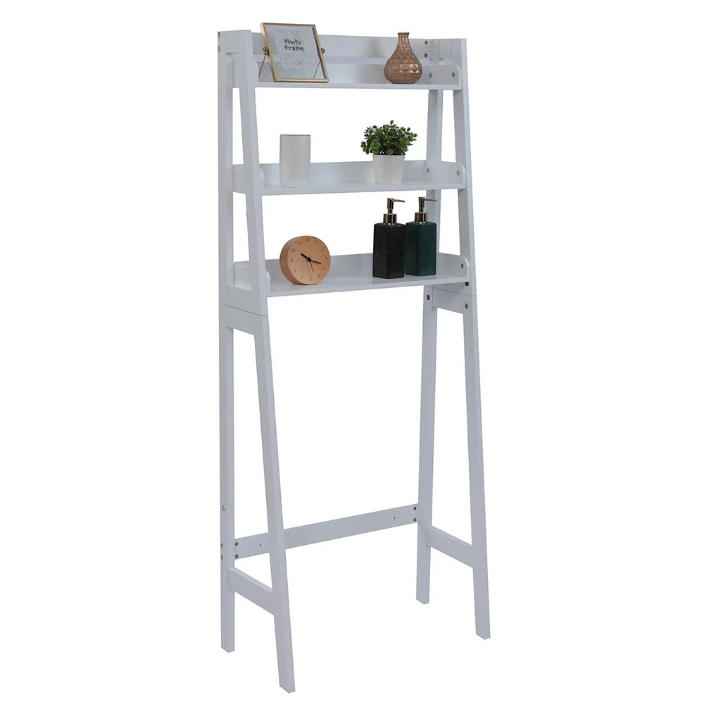 

3-Tier Bathroom Storage Shelf Cut-Off Toilet Rack MDF Spray Paint 63.6x25.5x152CM White/Black/Gary[US-Stock]