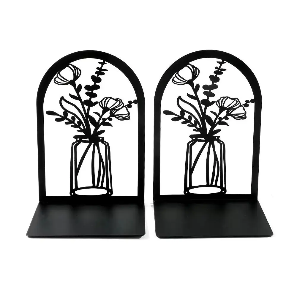 2Pcs Beautiful Vase Pattern Book Ends Home Desk Stationery Bookends Office Supplies Book Rack Stand Iron for Book Lovers