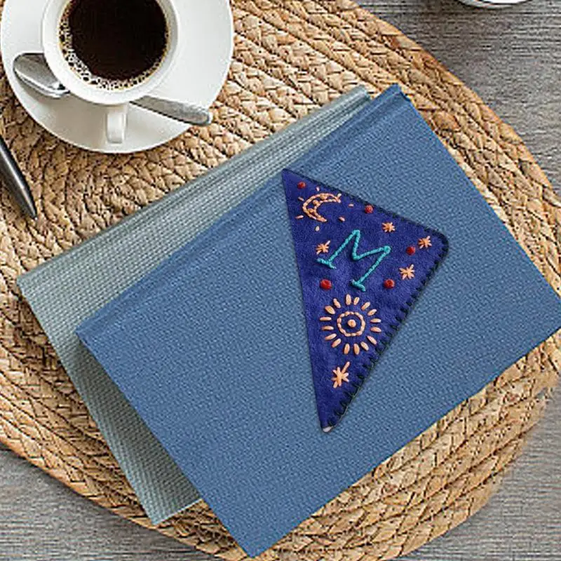 Triangle Corner Bookmark Handmade Stitched Triangle Corner Embroidery Bookmarks Hand Stitched Corner Moon Bookmark For Women Men