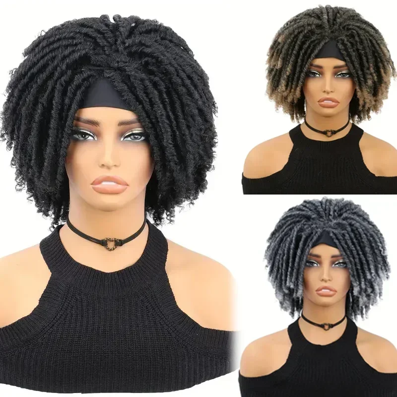 Locs Afro Bob Braided Wig Synthetic Faux Locs Crochet Twist Braiding Wig Versatile Dreadlocks Style Short Wigs For Women