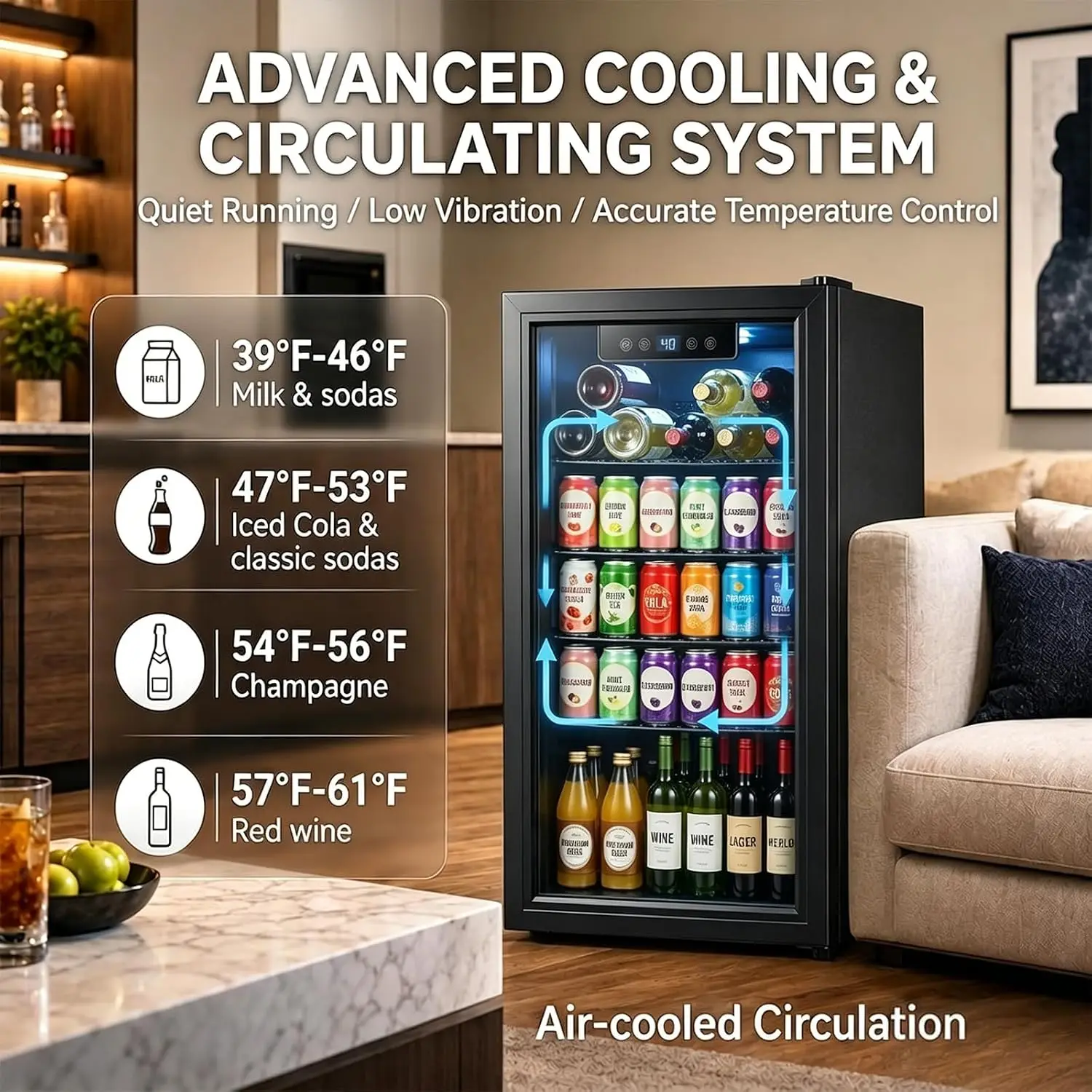 3.2 Cu.Ft Mini Beverage Refrigerator, Glass Door, Air Cooling & Electronic Temp Control, Custom