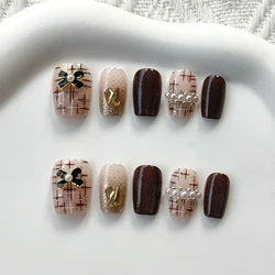 Women Handmade Butterfly Purple with Diamonds Designs Sparkling Cat Eye Press On Nails Nail Piece Fake Nail Tips Daily Wear Art