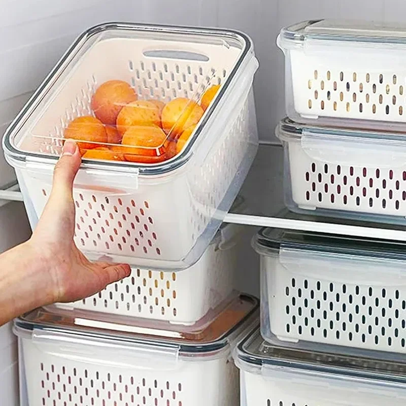 Großer Gemüse abfluss korb spezielle Obst konservierung sbox für Kühlschränke Lebensmittel qualität Küche Doppels chicht vorrats behälter