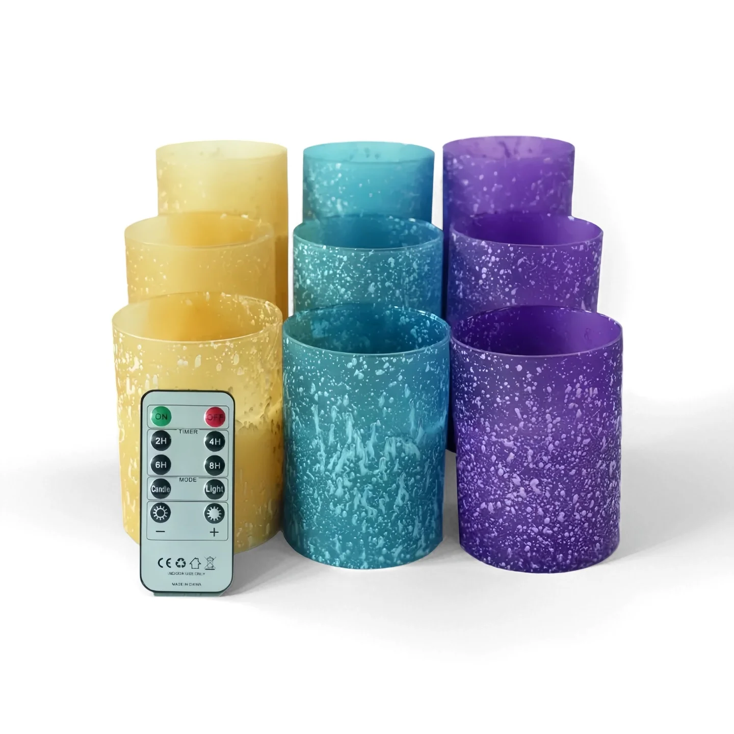 Set of 3 Frosted Glass LED Candles Warm Amber Flickering Flameless Paraffin Pillar Candles w/Remote Creates Cozy Relaxing Ambian
