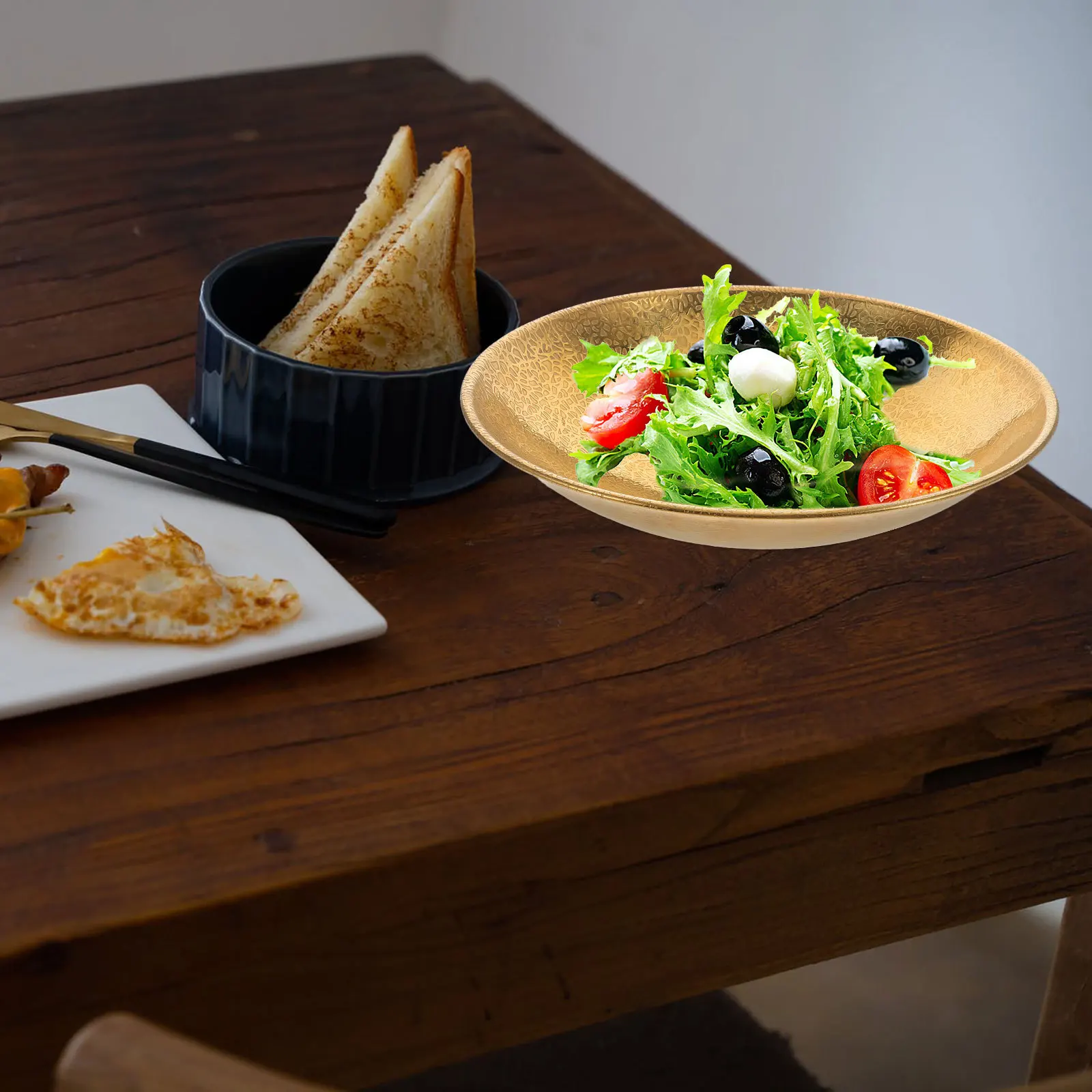 

1pcs Hammered Bowl Korean Stainless Steel Decorative Fruit Platter For Living Room Centerpiece Salad Soup Rice Serving Kitchen