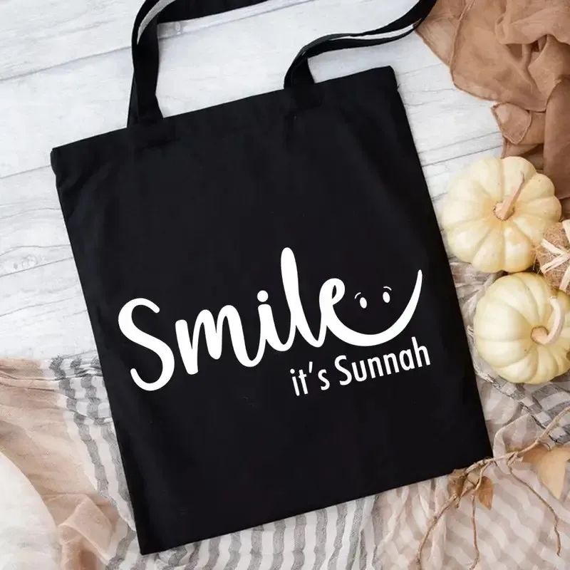 

Smile It's Sunnah Large Capacity Tote Bag for Shopping, Travel, and Parties, Trendy Simple Design Simple Tote Style