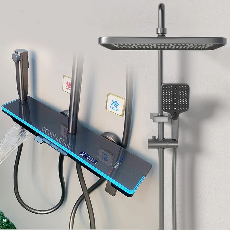 

Fashion New Arrival Rain Rectangle Shower Head 4 Function Piano Keys Mixer Shower Set For Bathroom Household