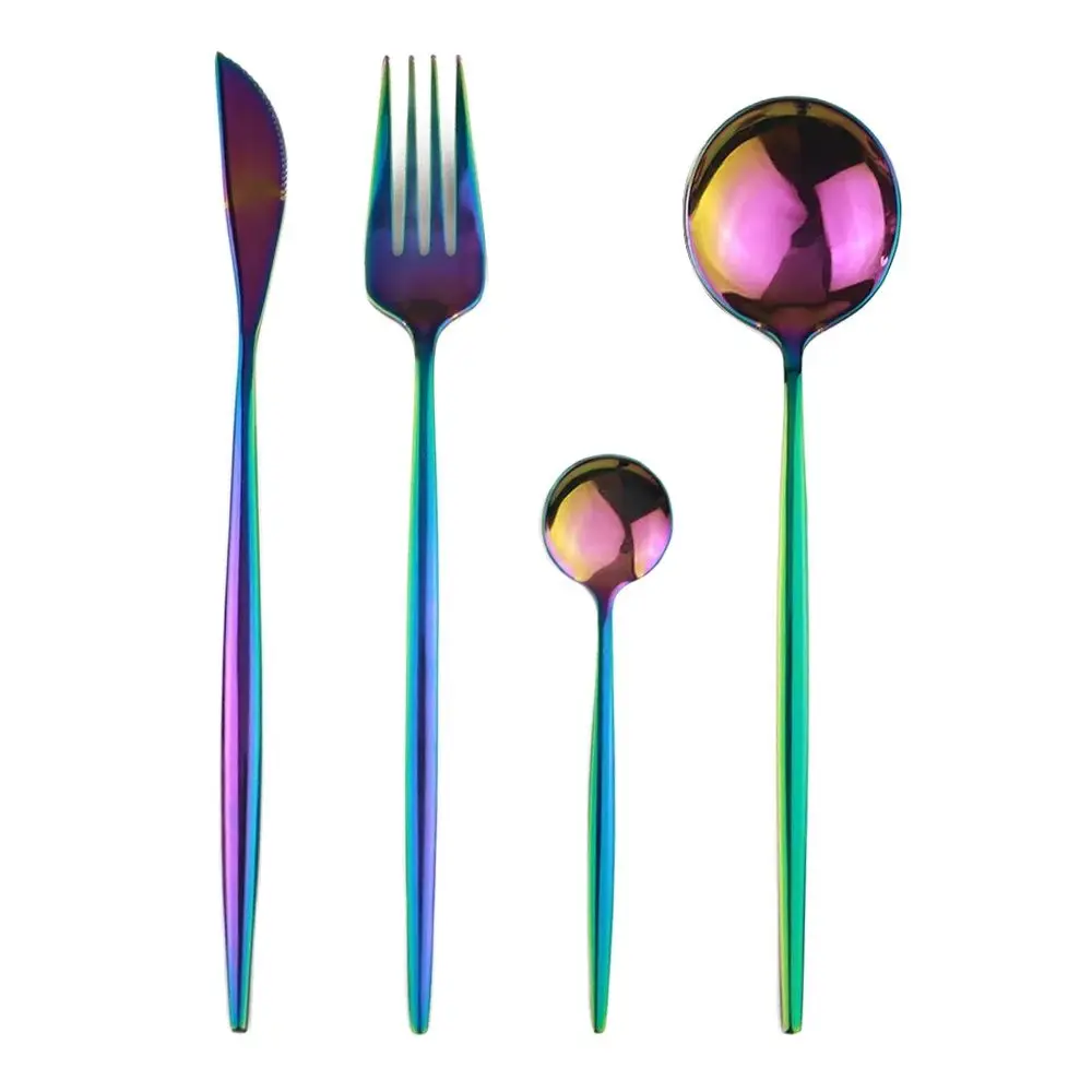 1Pc Stainless Steel Fork Knife Spoon Teaspoon Cutlery Rainbow Dinnerware Tableware Dinner Set Travel Silverware