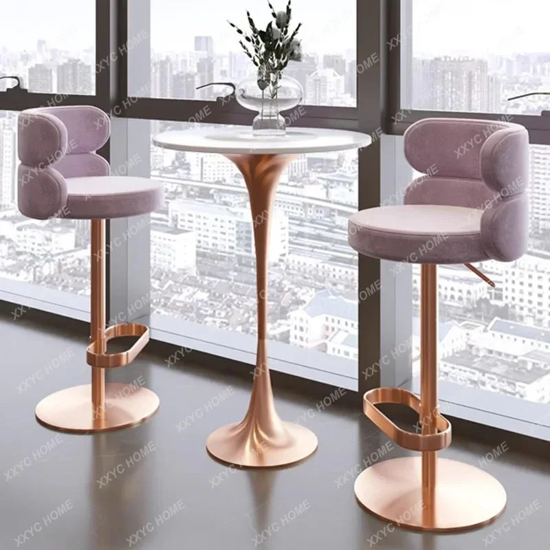 

Luxury Velvet Bar Stool Modern Design Gold Recreational High Quality Party Chairs Round Stylish Taburetes De Bar Furniture