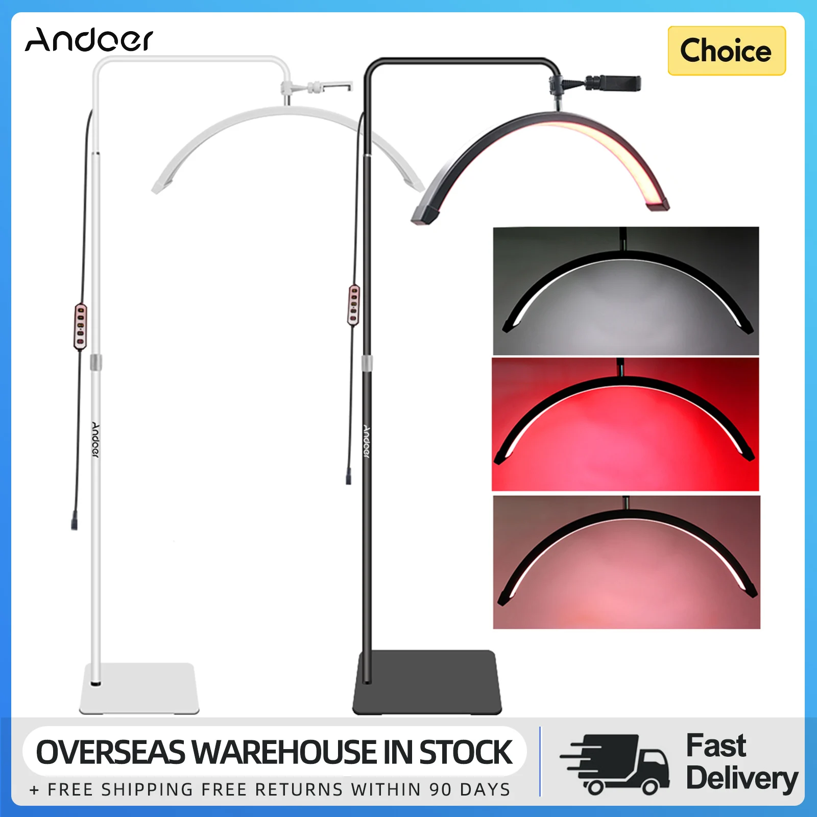 Andoer HD-M6XR 36W Floor LED Video Light Half-moon Fill Light Dimmable with 5600K White Light &Red Light 186cm Metal Light Stand