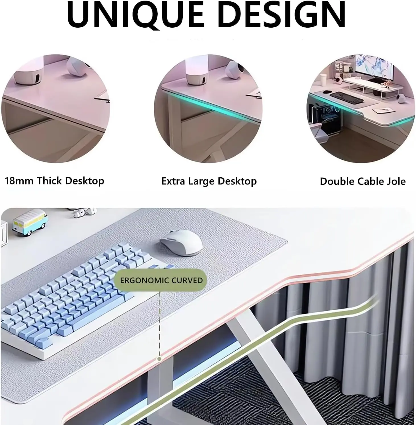 مكتب ألعاب، مكتب كمبيوتر شخصي، مكتب مكتب منزلي مريح مع محطة عمل طاولة ألعاب سطحية من ألياف الكربون لفكرة الهدايا (أبيض)