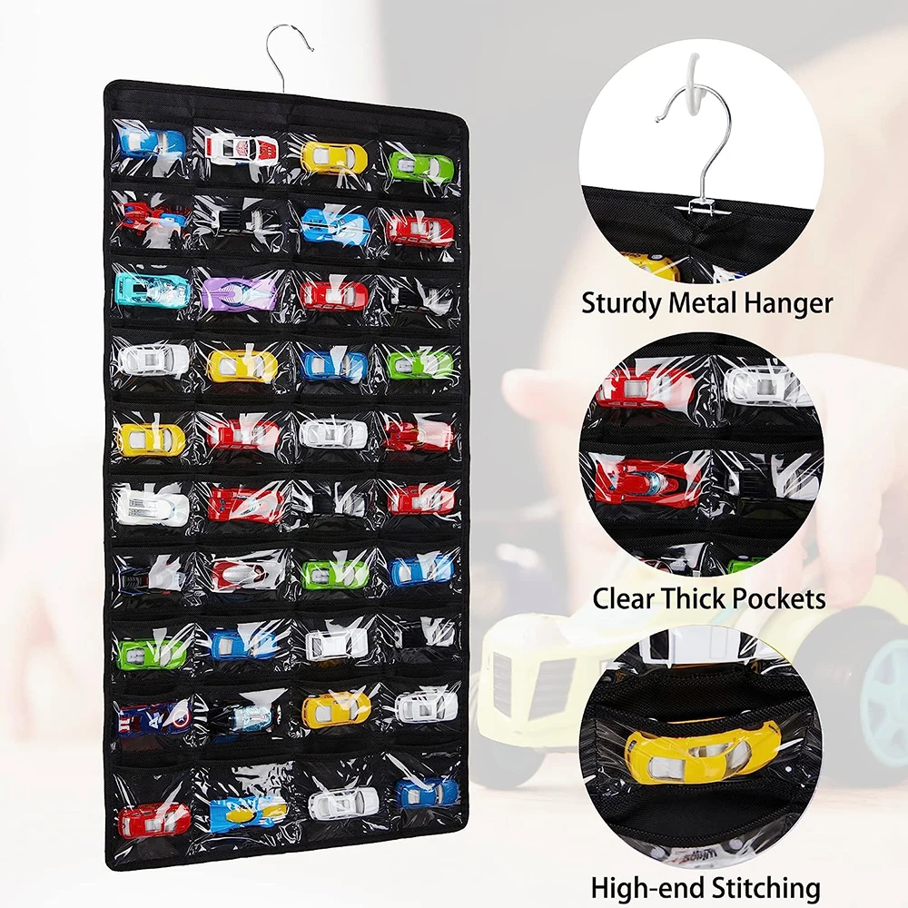 Storage Case Compatible with 80 Hot Wheels Matchbox Cars Double-Sided Hanging Organizer Display Bags for Toy Cars Kids Gifts