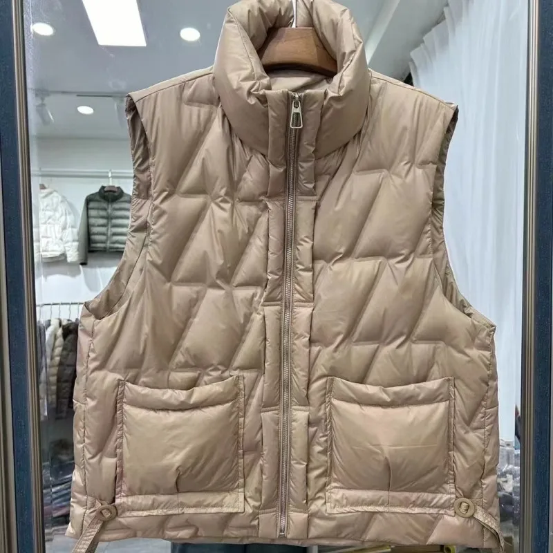 Autumn and Winter 90% White Duck Down Super Light Sleeveless Down Jacket Vest New Ladies Fashion Stand Collar Women\'s Warm Coat