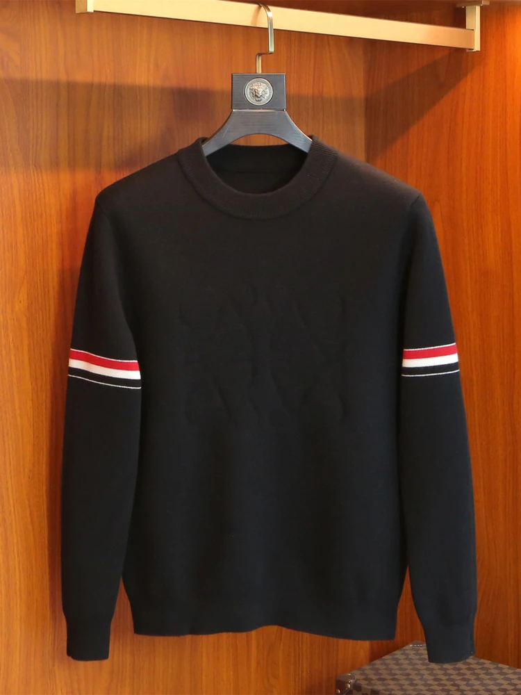 

High Quali Men's Knitted Wool Sweater f High Collar Casual Thi Warm Stripe Pattern Inner Wear Autumn Winter ential