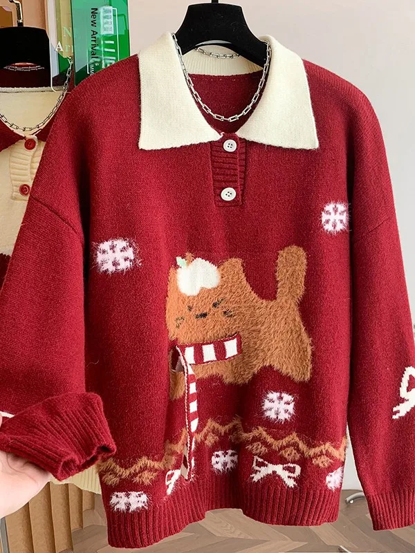 

Faionable Embroidered Knitwear Women's plus Size Loose Sweater Autumn Winter Big Code Sister ular Slimming Casual Sweater