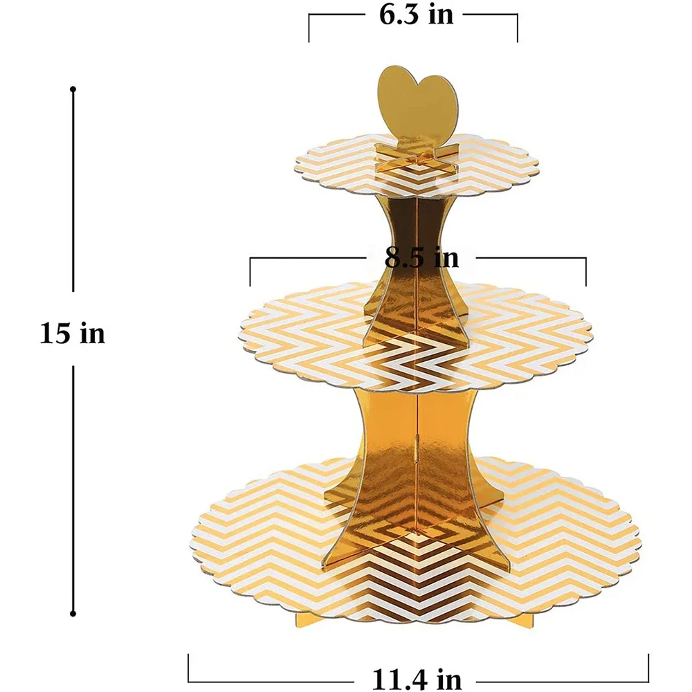 3-Layer Cardboard Cake Stand Golden Disposable Cupcake Stand Wedding Baby Baptism Birthday Party Supplies