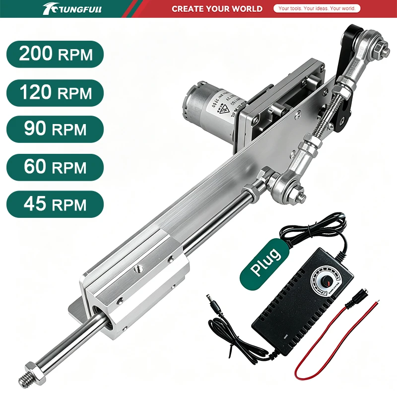 tungfull-20-80cm-stroke-adjustable-dc-24v-telescopic-linear-actuator-motor-thrust-machine-45-200rpm-with-power-supply