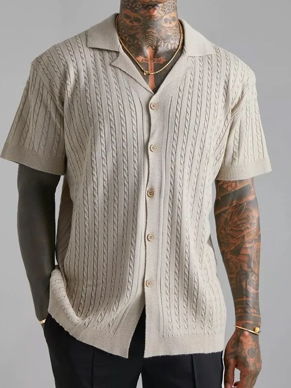 

Men's Summer Breathable Short Sleeve Shirt Ultra Slim Fit PU Leather Fabric CleanFit Style Flip Collar Design Inner Wear for ...
