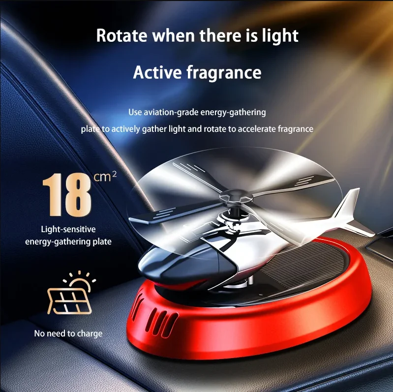 Solar Powered Rotating Helicopter Car Air Freshener Aromatherapy Diffuser Alloy Abs Wooden Fragrance Auto Air Freshener - view 6
