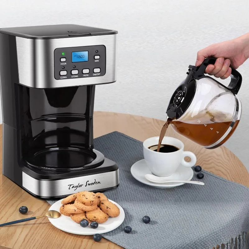 Taylor Swoden Cafeteira Programável, Regular e Forte Brew Drip Máquina de Café para Casa e Escritório, 12 Xícara