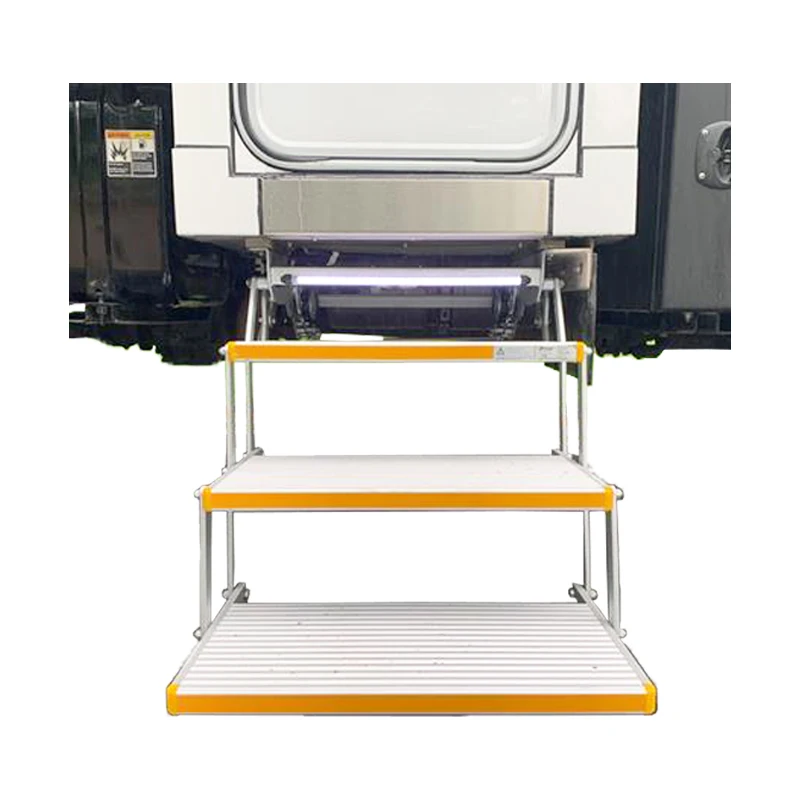 Aluminum Alloy Manual Folding Motorhome RV Step Van Camper Motorhome Caravan Side Step Load 200kg Anti-Slip With LED Lights