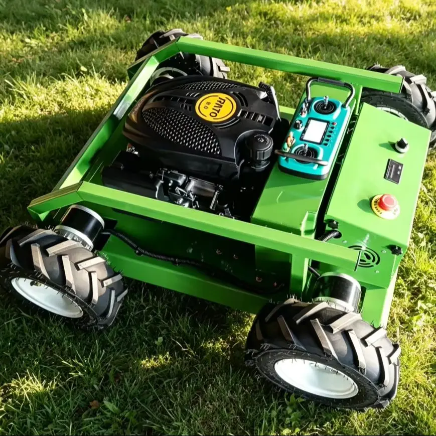 Tondeuse à gazon robotisée 4 temps tout-terrain, capable de grimper les pentes, à roues, télécommandée, pour la ferme et la cour