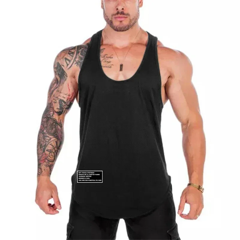 Brand Gym Running Sport Tank Tops Mens Bodybuilding Fitness Sleeveless Vests Mesh Breathable Quick Dry Cool Feeling Summer Shirt