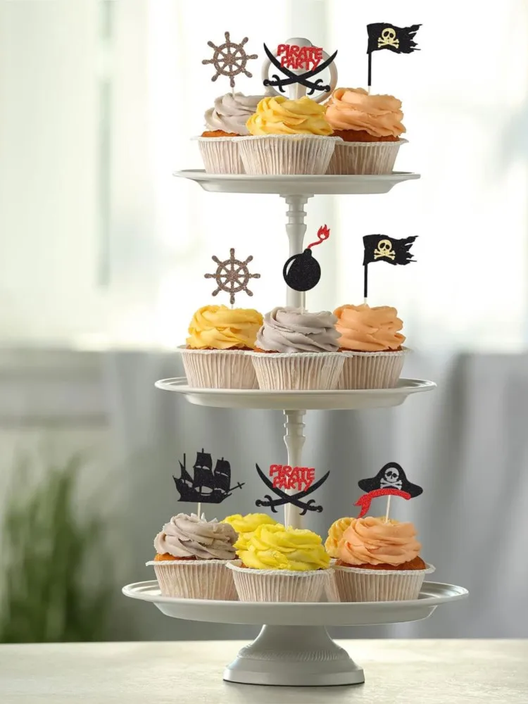Décoration de gâteau de fête Pirate, joyeux anniversaire, Jolly Roger, bateau Pirate, décoration de Cupcake, Dessert, fournitures de cuisson, bricolage, 12 pièces/ensemble