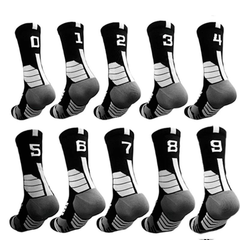 number Personalized 0-9 Free collocation Basketball Socks Thick Sports Socks Non-slip Durable Skateboard Towel Bottom Socks