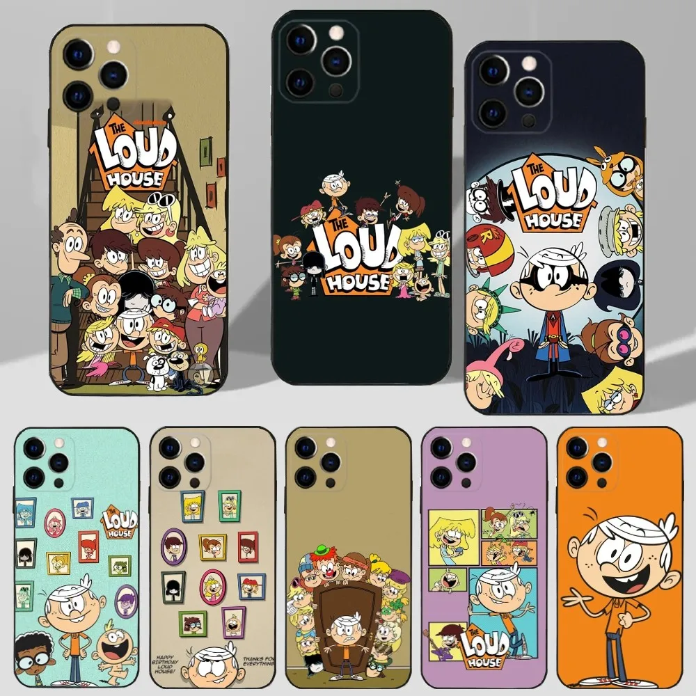 Custodia per telefono Cartoon The L-Loud H-Houses per iPhone 16,15,14,13,12,11 Plus,Pro Max, XS,X,XR,SE,Mini,8,7 Cover morbida in silicone nero