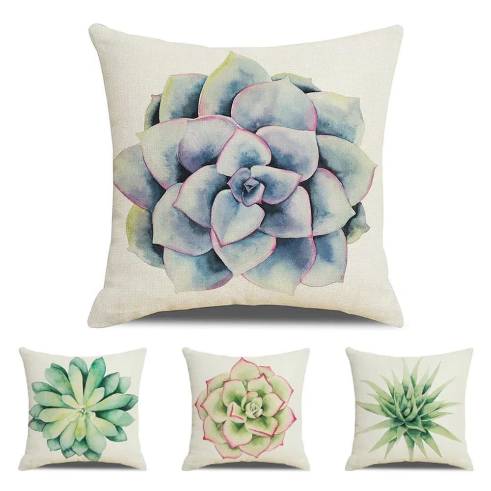 

Flower Pattern Cotton Linen Cushion Cover Floral Decorative Pillow Cover for Home Sofa Succulent Plants Pillowcases 45x45cm