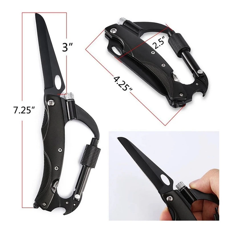 D-type stainless steel mountain buckle multifunctional folding knif e mini LED light outdoor EDC camping tool