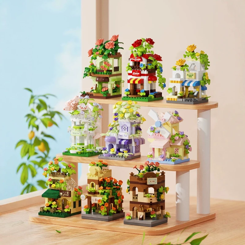 Chunyi Shop - Bloques de Construcción de Micropartículas, Juguetes Decorativos, Modelo de Restaurante Jardín de Rosas, Tienda de Té con Leche, Tienda de Hamburguesas