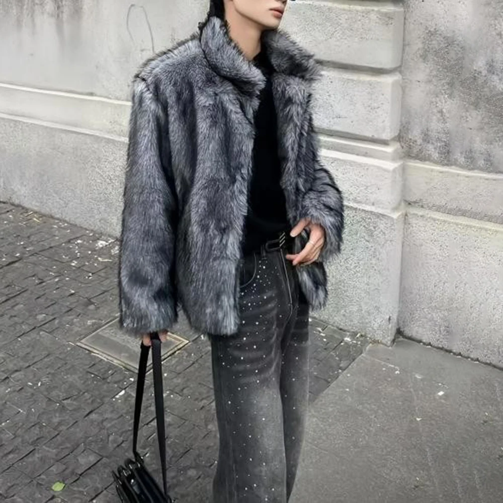 

Mens Fashion Y2k Imitation Fox Fur Jacket Autumn And Winter Short Thick Versatile Trend Street Handsome High Quality Coat Men