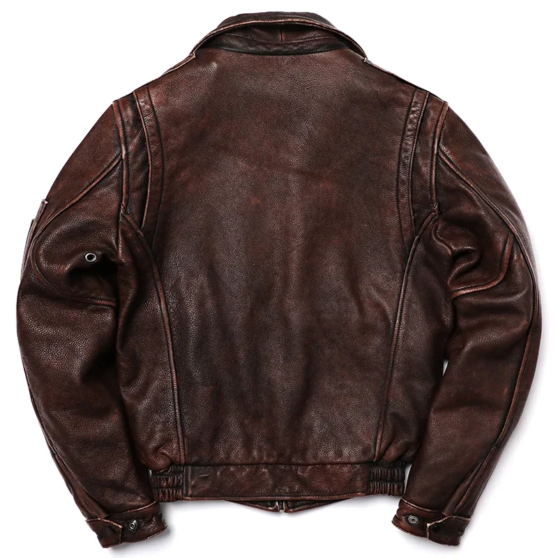 2025 New Vintage Brown Genuine Leather Jacket Air Force  Style Cowhide Coat Men Slim Fashion Biker Jacket Flight Cloth