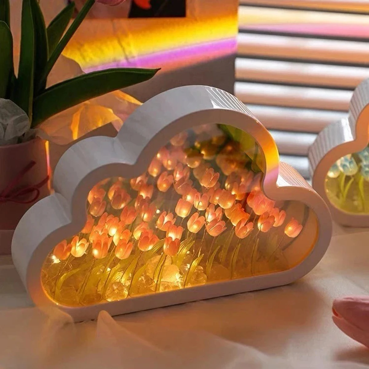 Creative Clouds Tulip Lamps LED Night Light Mirror Table Lamps DIY Bedroom Ornaments Decoration Mirror Table Lights Gifts