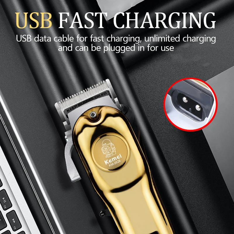 Kemei ปัตตาเลี่ยนตัดผมชายแบบชาร์จไฟได้, เครื่องเครื่องเล็มหนวดชุดตัดผมกรอบโลหะพร้อมจอแสดงผล LED