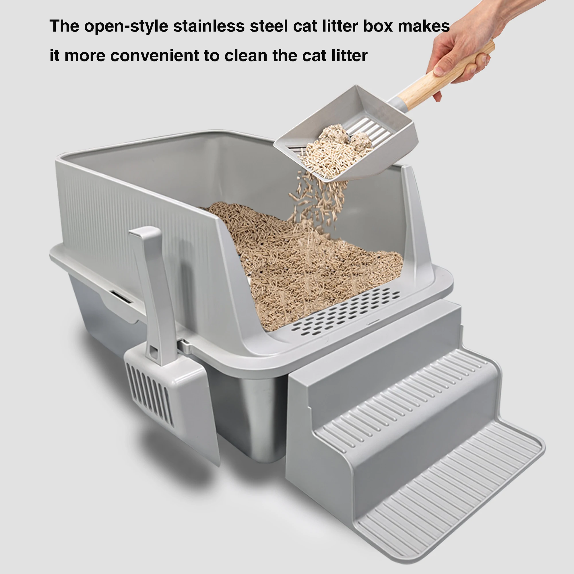 

Stainless Steel Cat Litter Box - Enclosed XL Metal Litter Box with Lid for Big Cats, High Sided, Anti-Leakage, Easy Cleaning