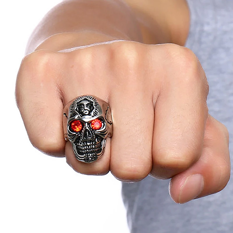 Classic Skeleton Men Rings Skull Red Eyes Finger Accessories Creative Punk Hip Hop Vintage Jewelry Halloween Gifts