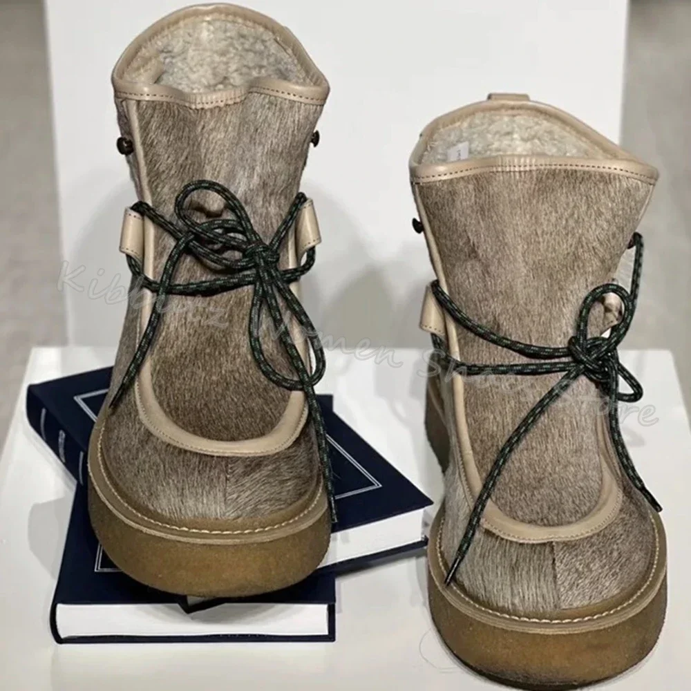 

Меховые зимние ботильоны, зимняя теплая модная удобная женская обувь без шнуровки на шнуровке с круглым носком, увеличивающая рост, новая разноцветная обувь