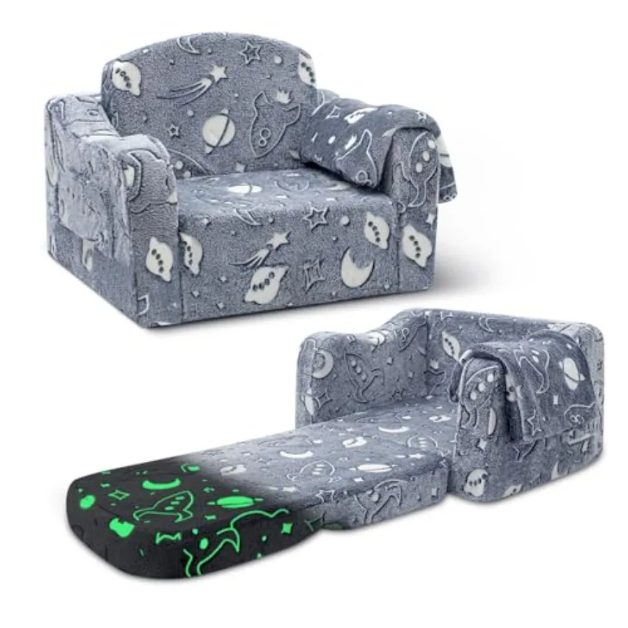

Comfy Toddler Couch and Chair for with Blanket 2-in-1 Soft Plush Fold Out Sofa Chairs for Girls and Boys Convertible Sofa to Lo