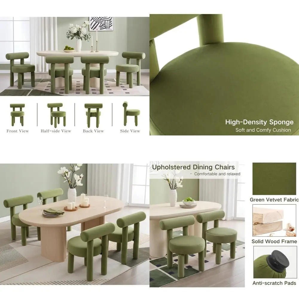 

Green Velvet Dining Chairs Set o 4 ern Upholstered Dining Room Chairs Comy Kitchen Chairs ArmlRound Accent Side Chair or Living