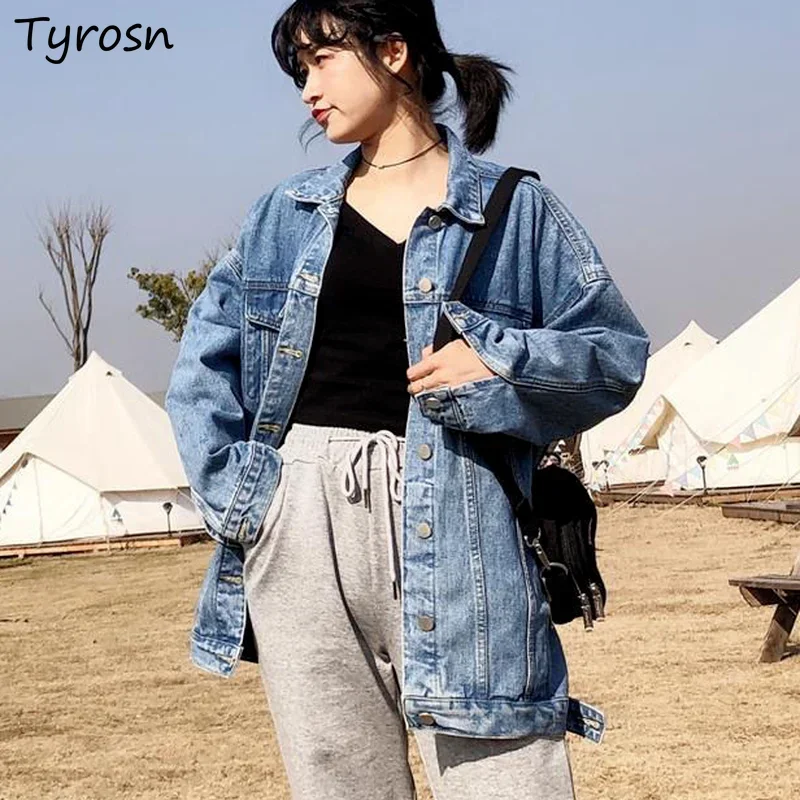 

Куртки женские Bf джинсовые пальто повседневные корейские универсальные повседневные с отложным воротником однотонные ретро Harajuku Ulzzang Mujer осенние эстетические