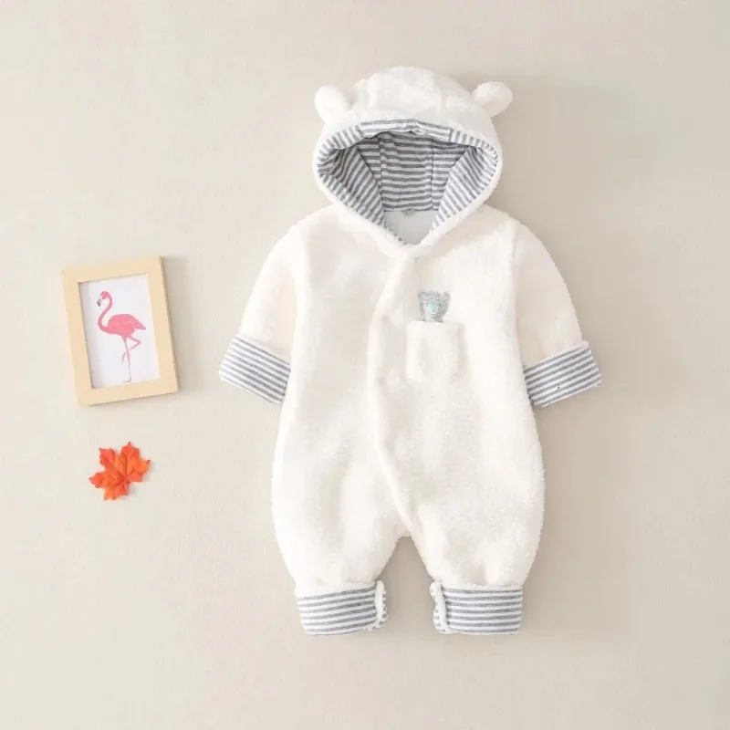ZOETOPKID Winter Foot Hugging Baby Jumpsuit Cotton Jacket Thickened Warm Crawling Suit for Male and Female Babies Rompers