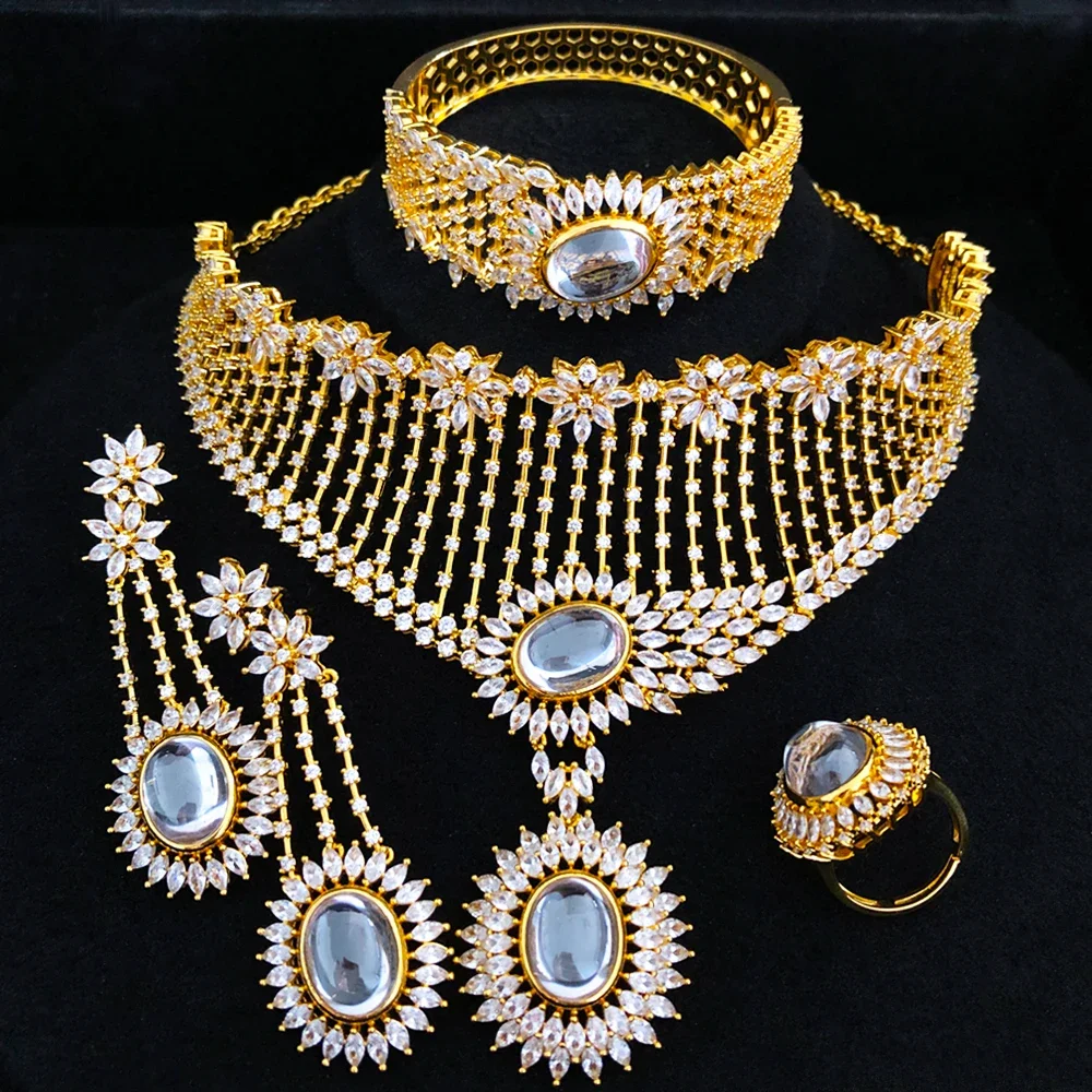 

Soramoore Luxury Original Fashion Necklace Earring Bangle Ring Jewelry Sets For Women Bridal Wedding Cubic Zirconia High Quality