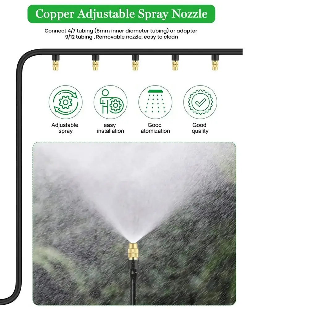 10Pcs Brass Plastic Brass Spray Nozzle Adjustable Spray Outdoor Cooling Misting Nozzle Water Saving Atomizing Nozzle