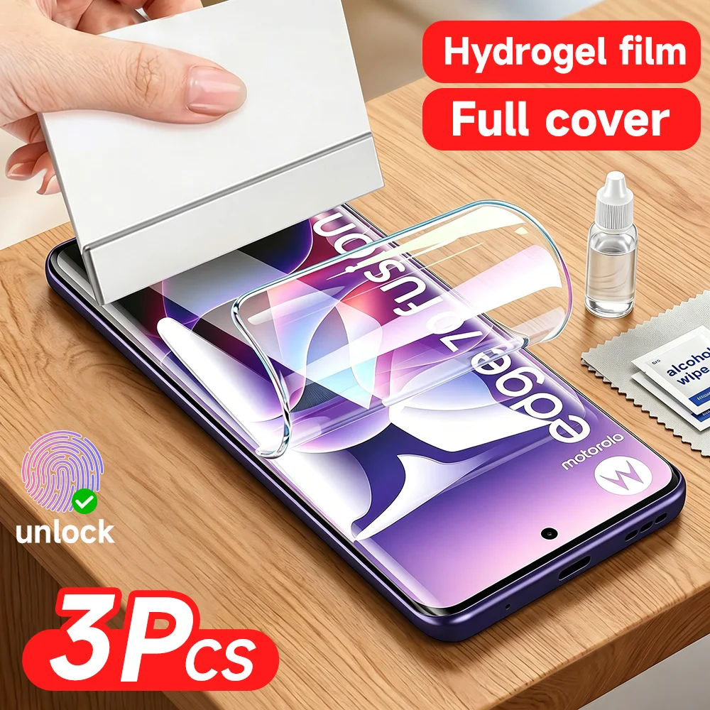3PCS Hydrogel Screen Protector for Motorola Moto Edge 70 60 Fusion 5G 50 Ultra Pro G56 Fingerprint Unlock HD Clear Hydrogel Film