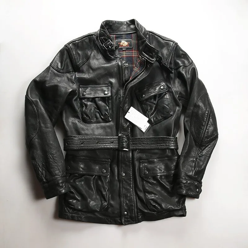 Mid-length outdoor for men fully vegetable-tanned cotton leather